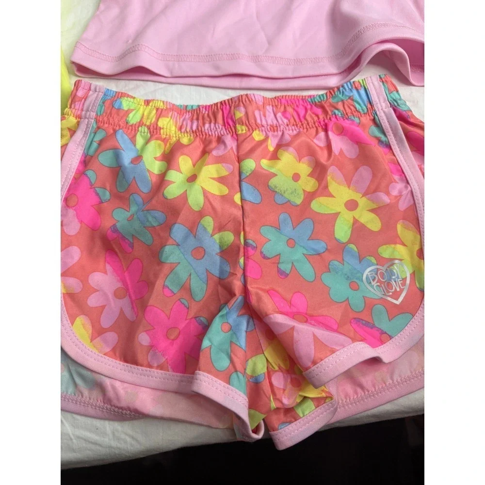 Body Glove Kids Girls 3 Piece Athletic Set Neon Yellow Tank Shorts Size 5